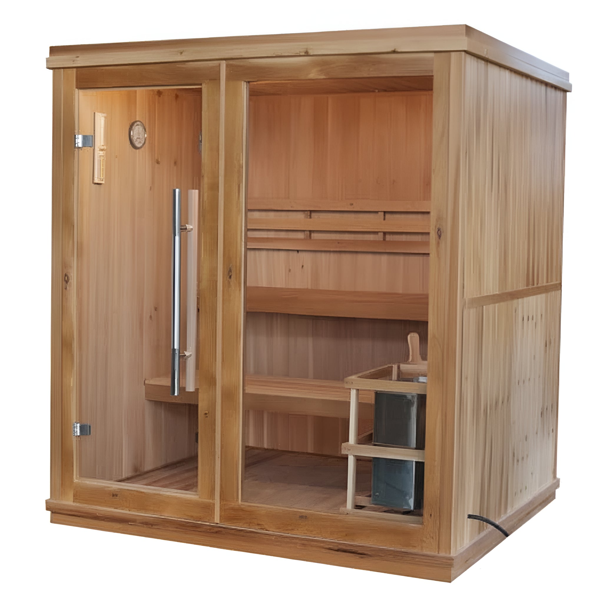 Charleston 4-Person Indoor Traditional Sauna | Canadian Hemlock | 6.0 kW Harvia Heater | Double-Tier Bench
