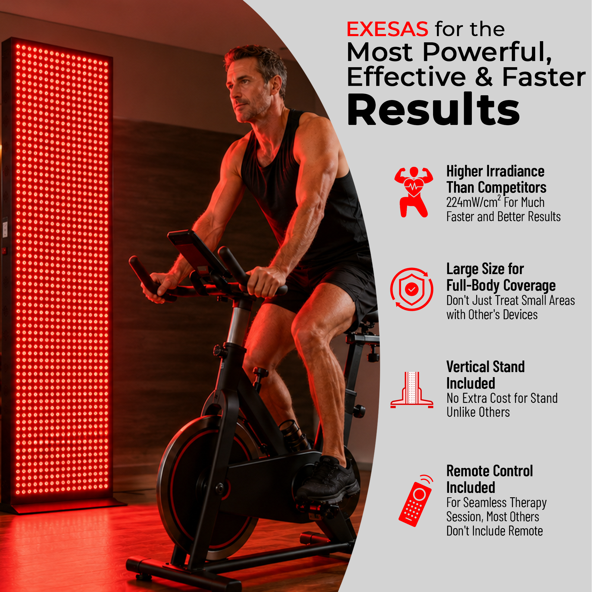 EXESAS 1216 LED, 6080W Dual-Chip, Red Light Therapy Device for Full Body, 4-Wavelengths Infrared LED Panel for Skin, Recovery, Performance, Wellness
