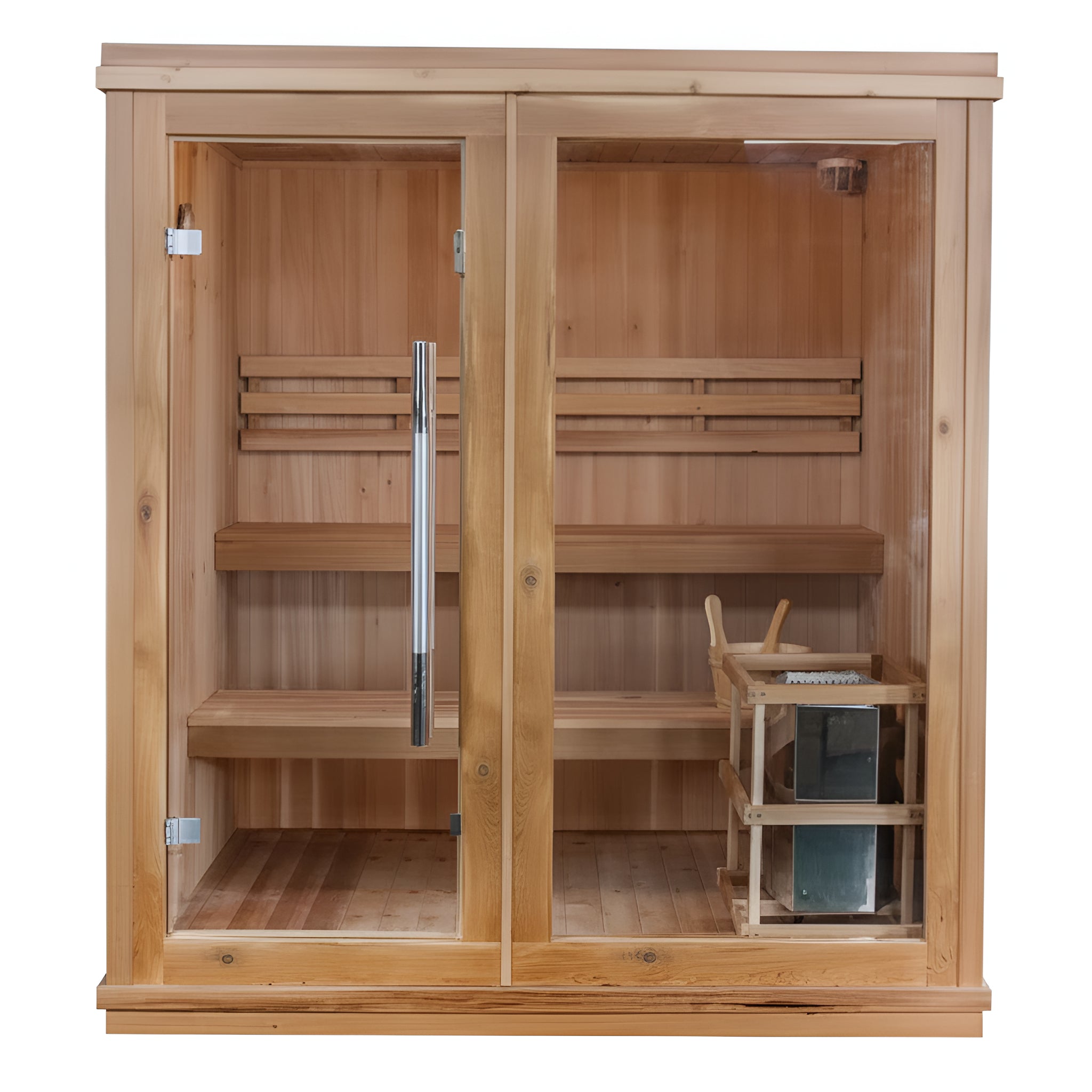Charleston 4-Person Indoor Traditional Sauna | Canadian Hemlock | 6.0 kW Harvia Heater | Double-Tier Bench